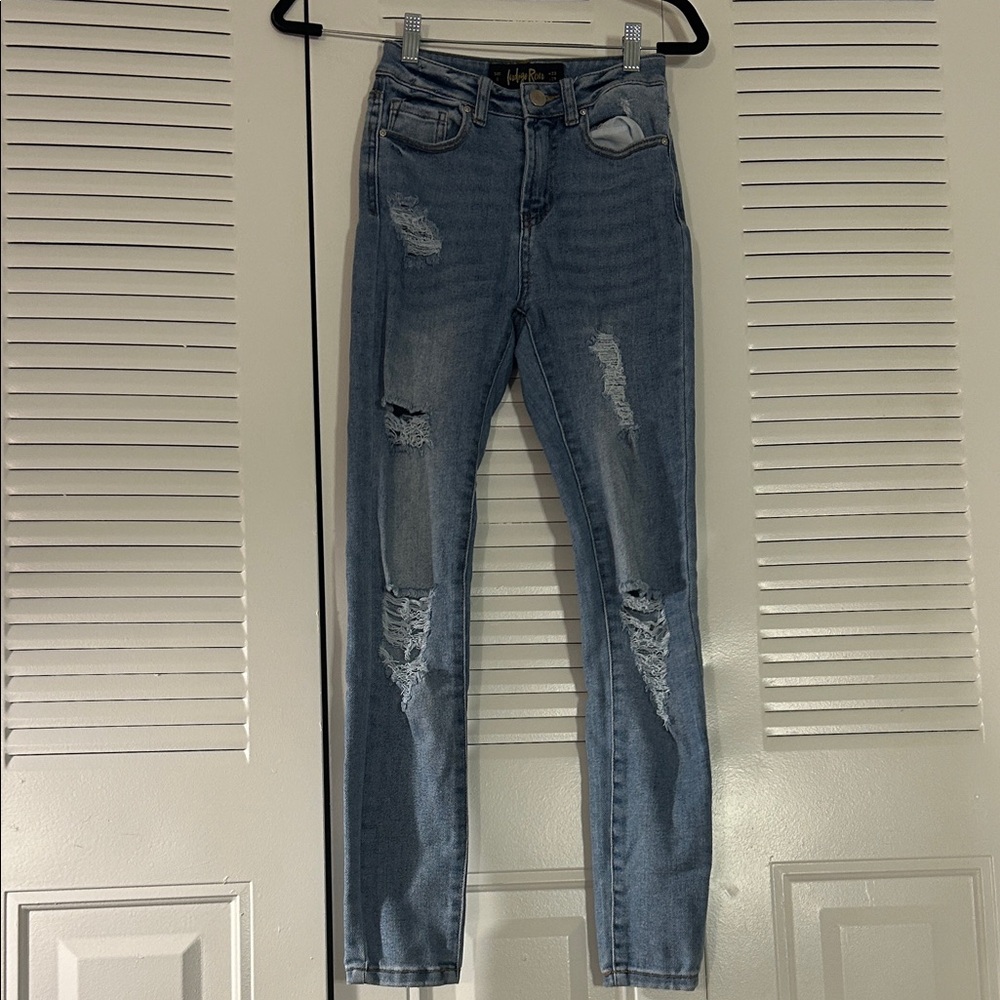 Indigo Rein Light Blue Distressed Skinny Jeans